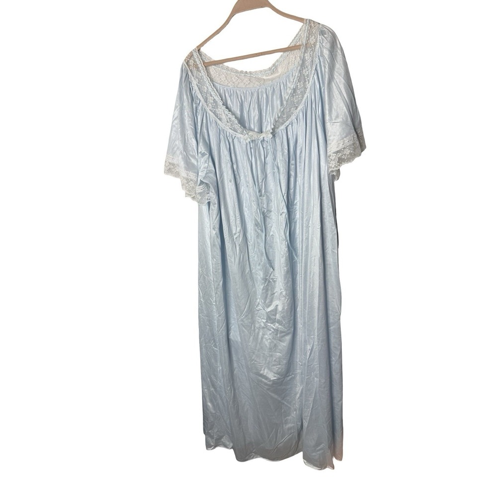 L Vintage Valmode  Nylon‎ Nightgown Gown Semi Sheer  Ruffle blue 1X